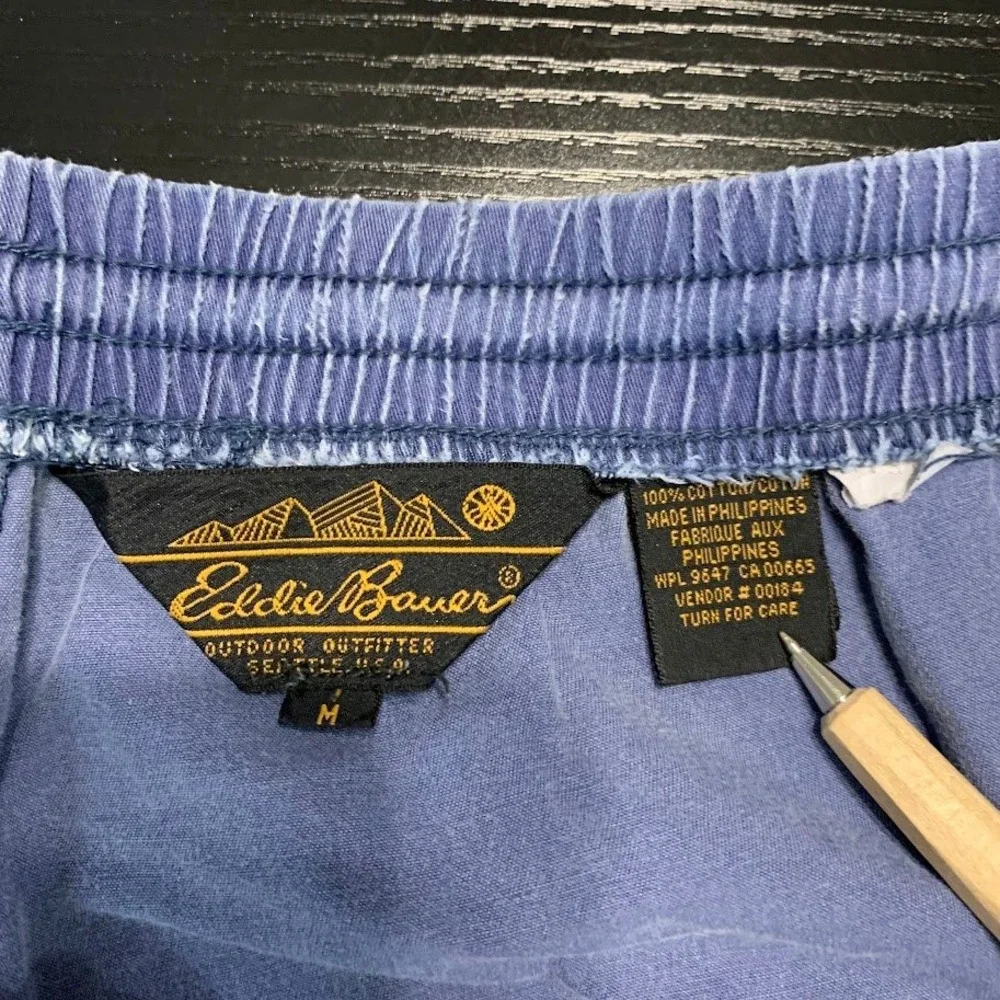 VTG Eddie Bauer Black Label Mens Medium Blue Deck Shorts Elastic Waist 90s